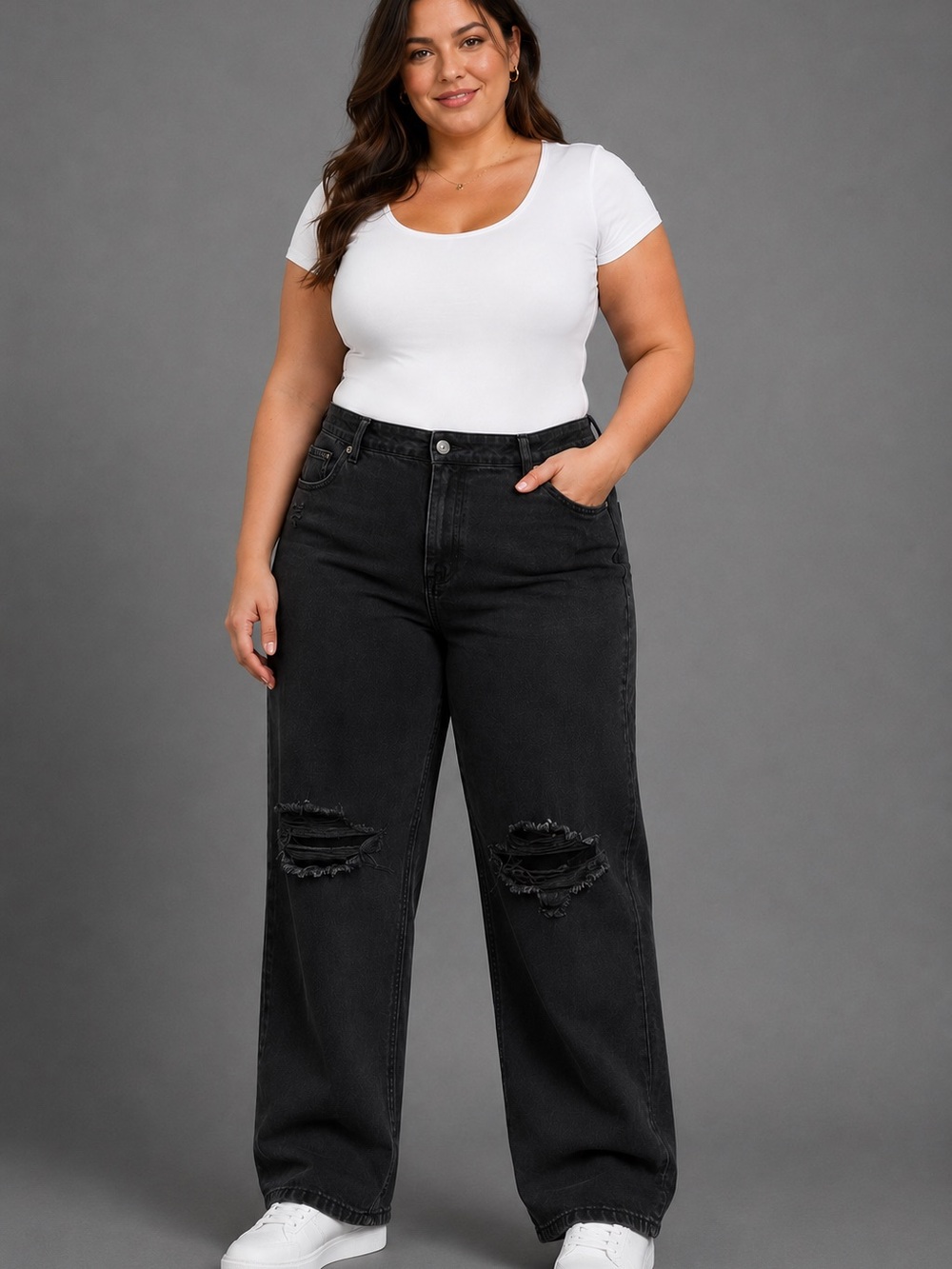 American Eagle Mom Straight Jeans Women’s 14 Black Distressed Wide Leg
